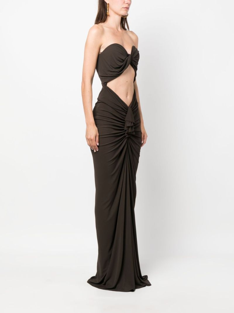 Brown Ruched Cut-out Maxi Dress