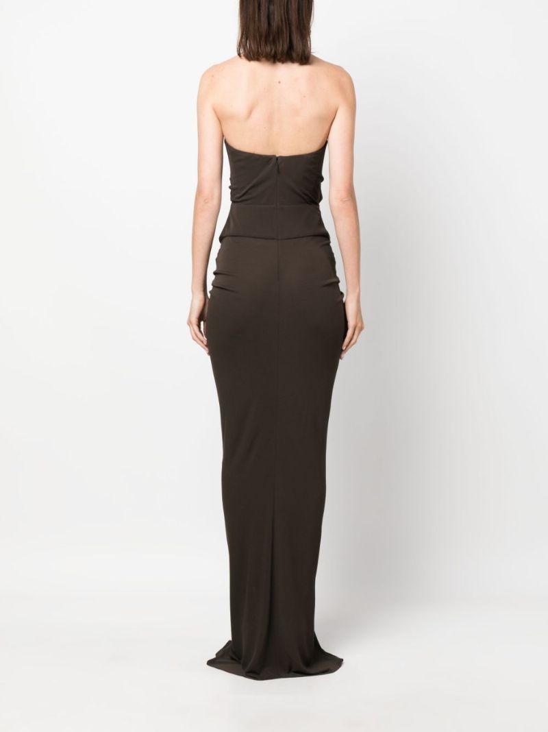 Brown Ruched Cut-out Maxi Dress