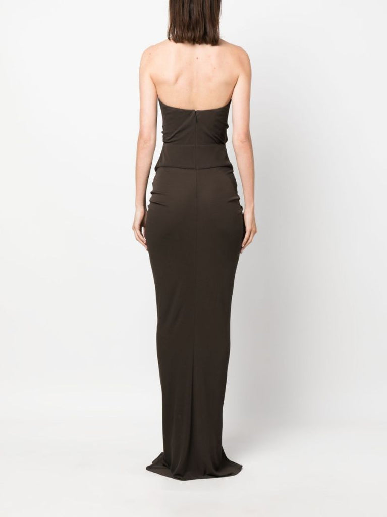 Brown Ruched Cut-out Maxi Dress