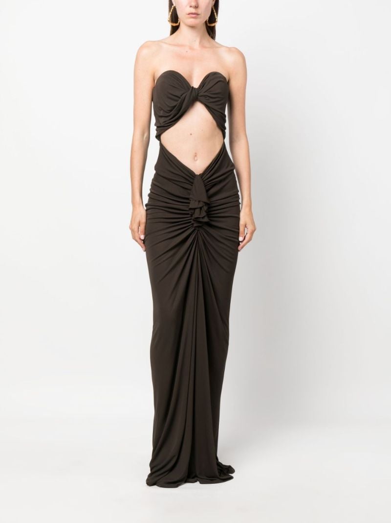 Brown Ruched Cut-out Maxi Dress