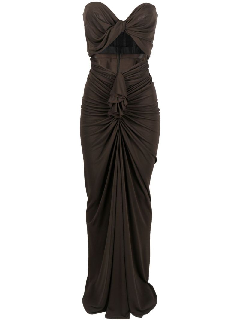 Brown Ruched Cut-out Maxi Dress