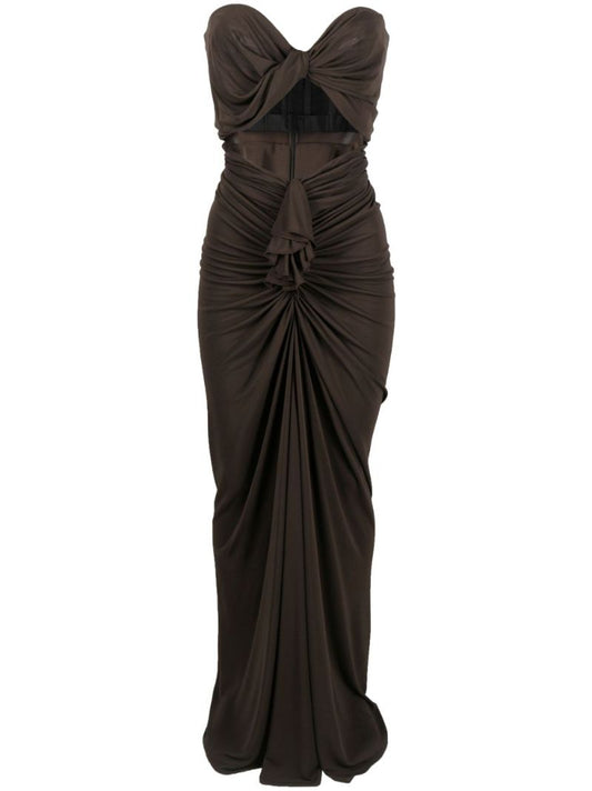 Brown Ruched Cut-out Maxi Dress
