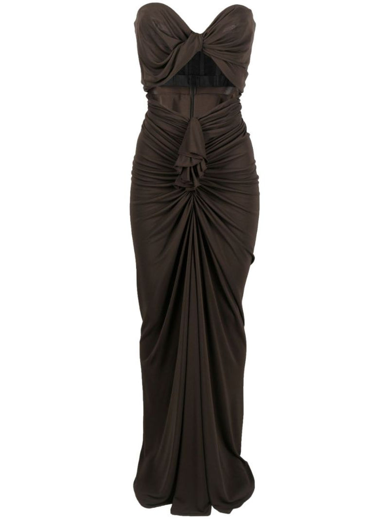 Brown Ruched Cut-out Maxi Dress