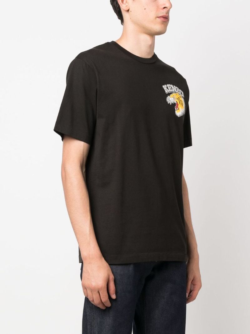 Black Varsity Jungle Tiger Cotton T-shirt