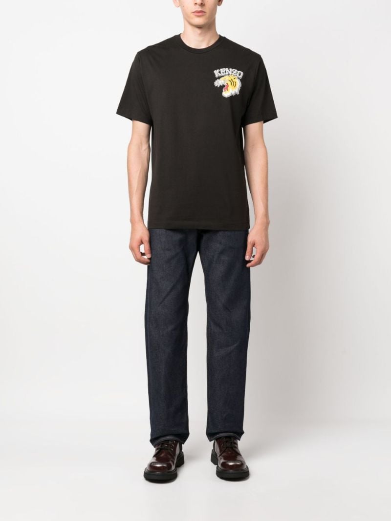 Black Varsity Jungle Tiger Cotton T-shirt