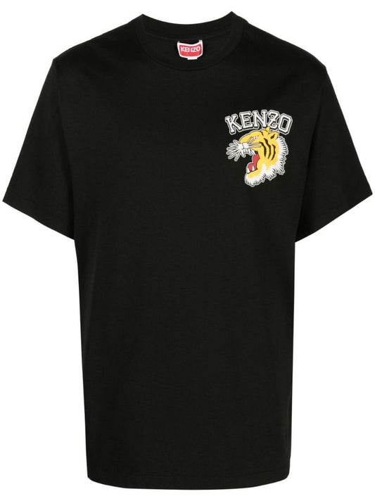 Black Varsity Jungle Tiger Cotton T-shirt