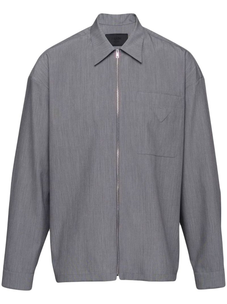 Grey Zip Up Wool Shirt