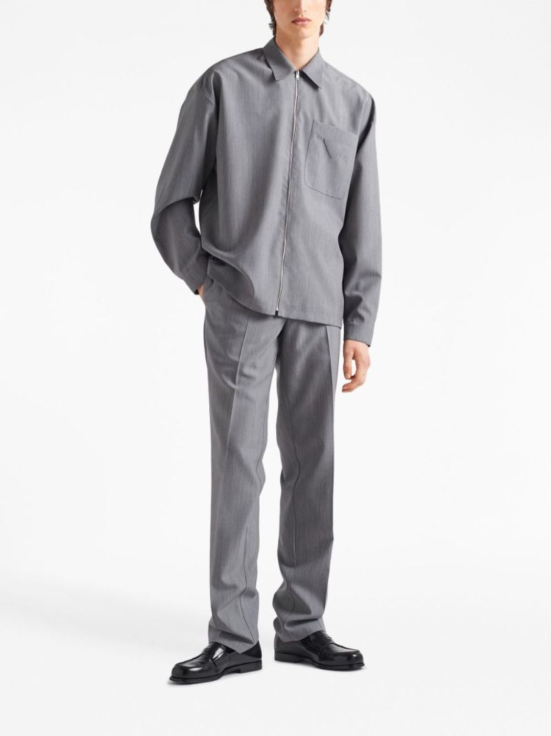Grey Zip Up Wool Shirt