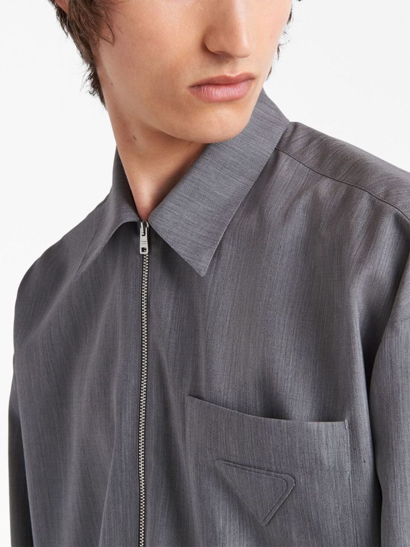 Grey Zip Up Wool Shirt