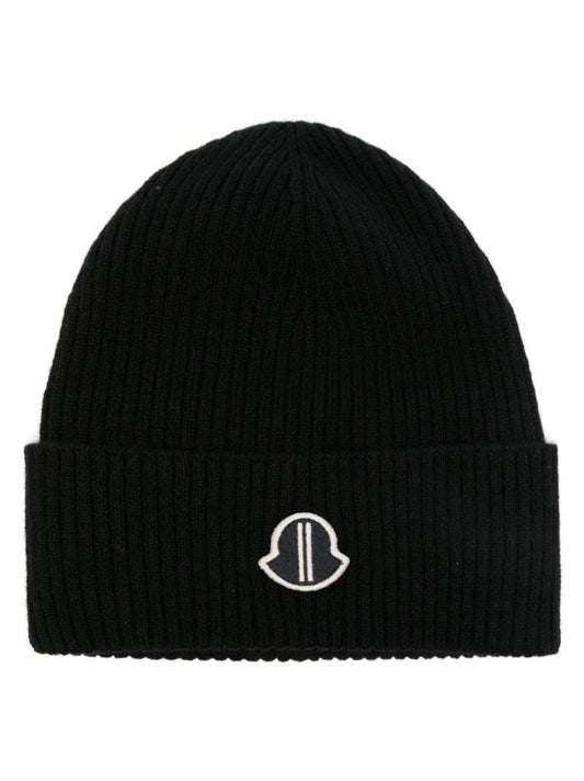 Black Logo-appliquÃ_x0083_Â© Cashmere Beanie Hat