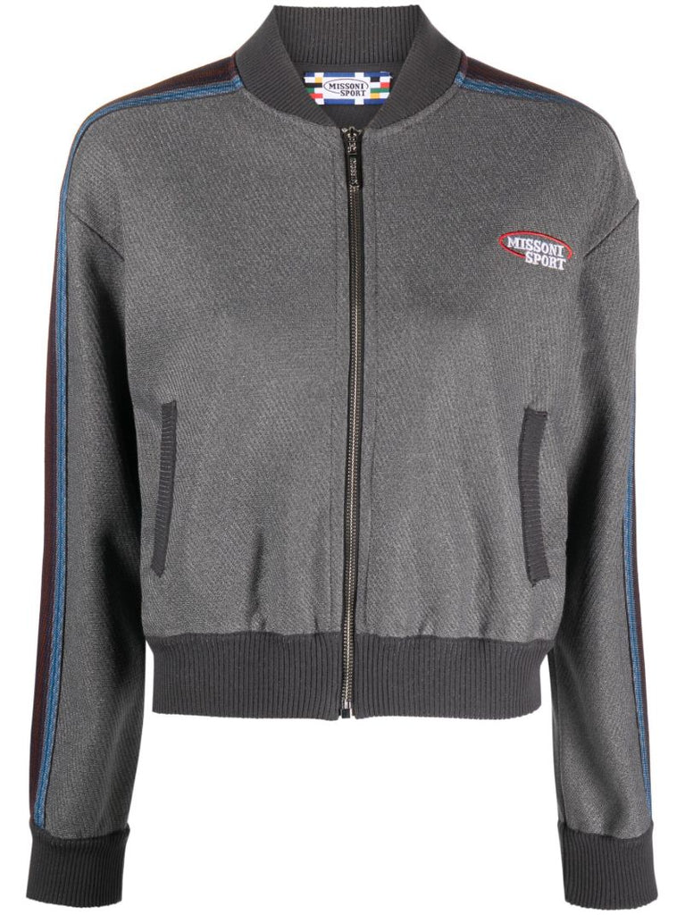 Grey Logo Embroidered Track Jacket