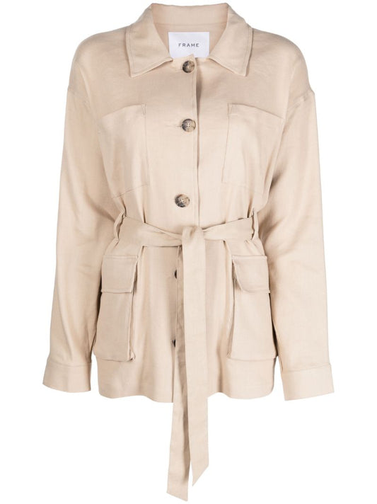 Beige Button Fastening Jacket