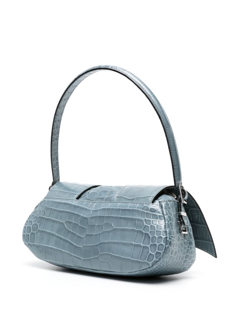 Blue Kikka Crocodile-effect Leather Shoulder Bag