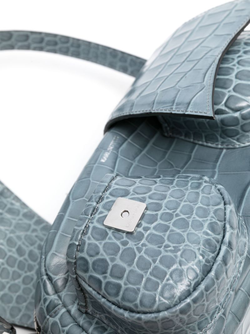 Blue Kikka Crocodile-effect Leather Shoulder Bag