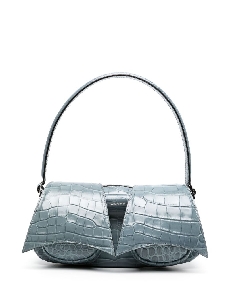 Blue Kikka Crocodile-effect Leather Shoulder Bag