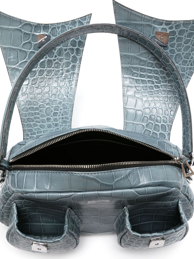 Blue Kikka Crocodile-effect Leather Shoulder Bag