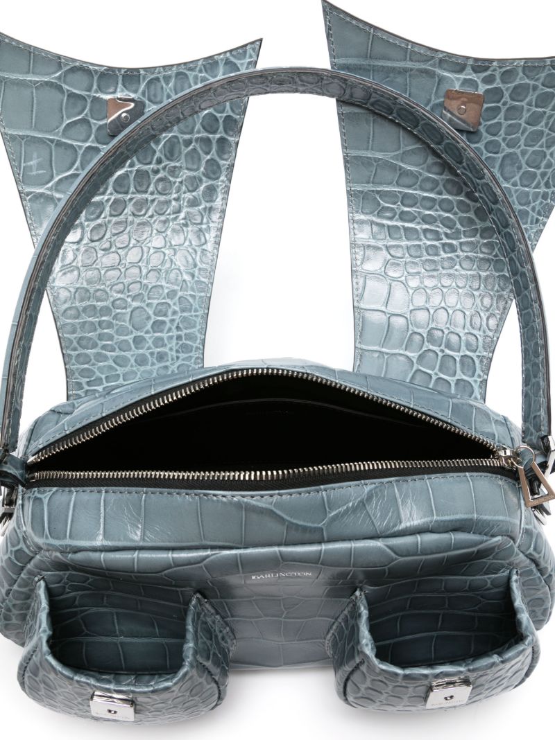 Blue Kikka Crocodile-effect Leather Shoulder Bag