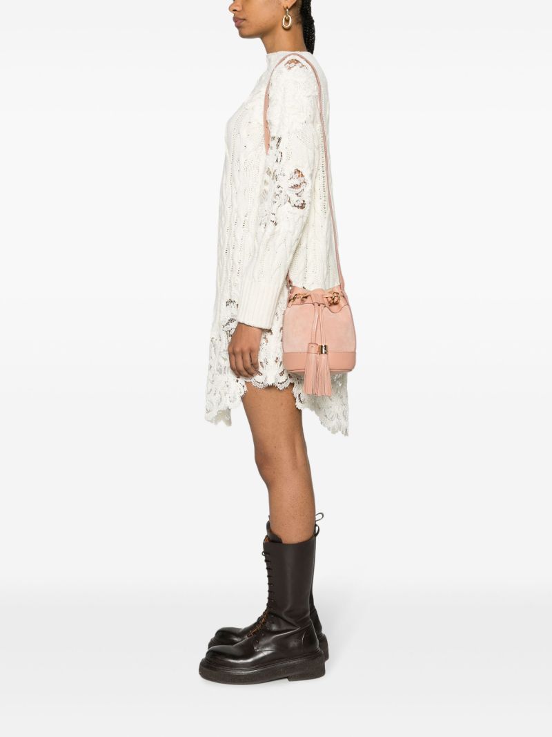 Pink Vicki Small Suede Bucket Bag