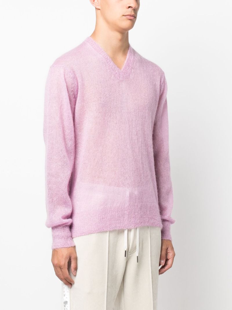 Pink V-neck Semi-sheer Sweater