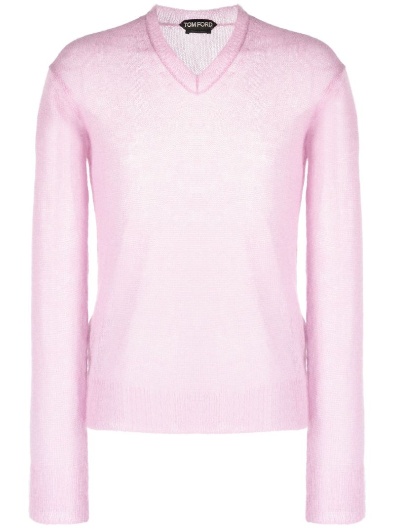 Pink V-neck Semi-sheer Sweater