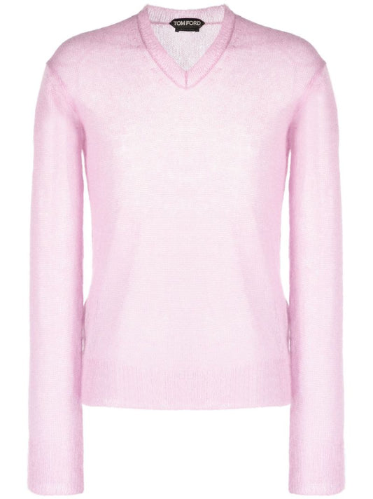 Pink V-neck Semi-sheer Sweater