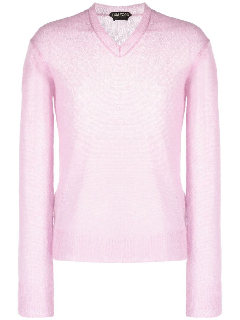 Pink V-neck Semi-sheer Sweater