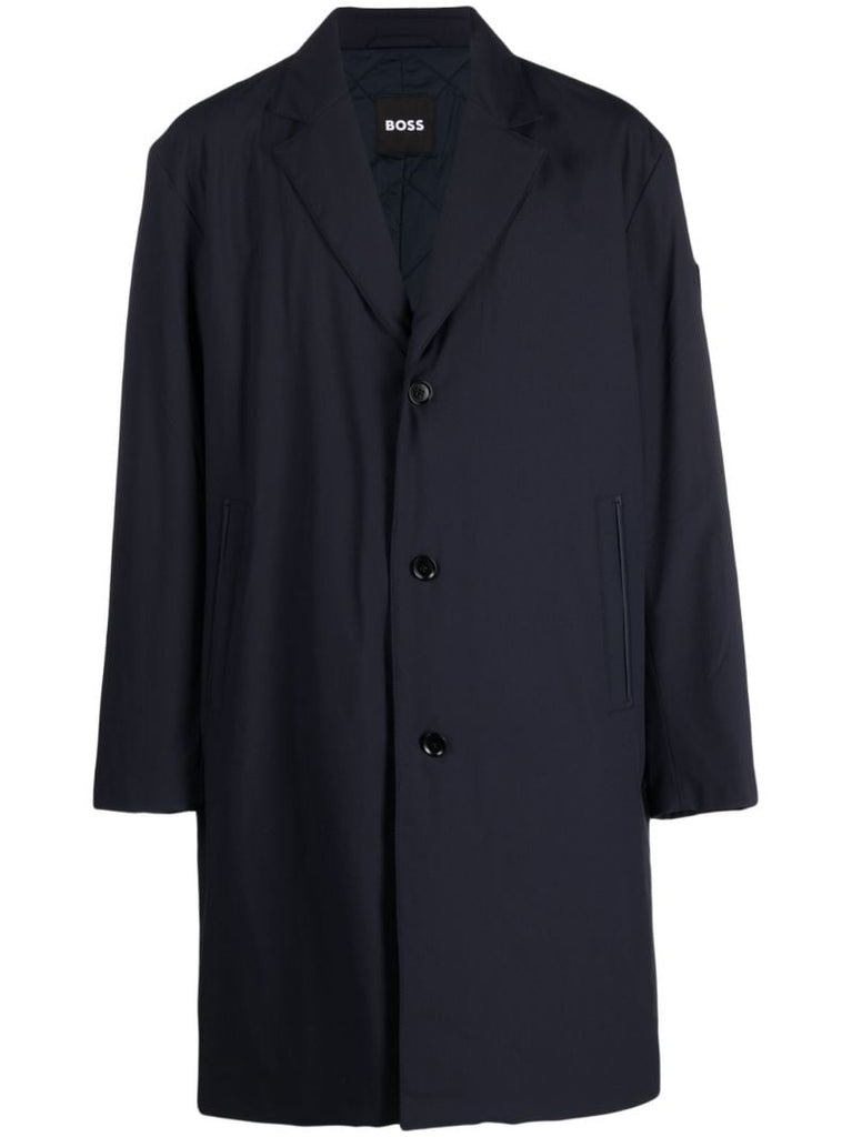 Blue Single-breasted Ripstop Peacoat