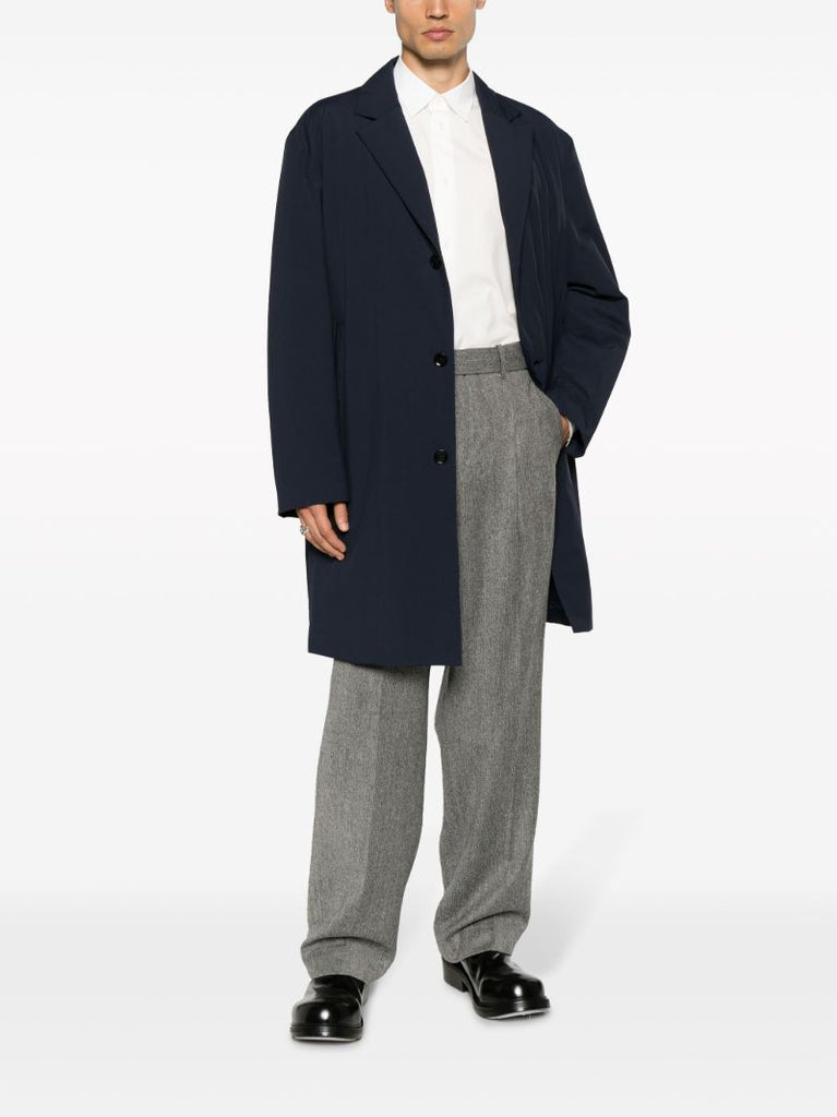 Blue Single-breasted Ripstop Peacoat