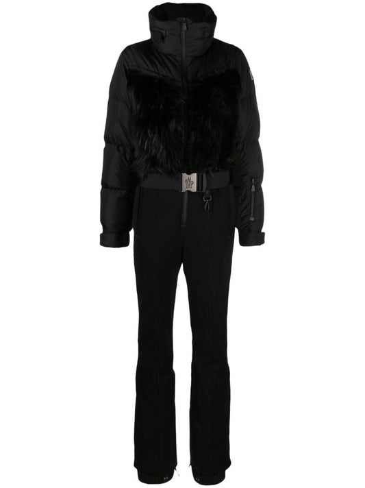 Black Faux-fur Trimmed Padded Ski Jumpsuit