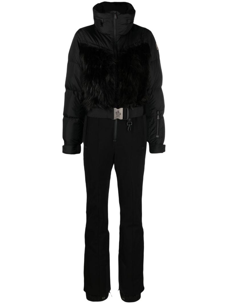 Black Faux-fur Trimmed Padded Ski Jumpsuit