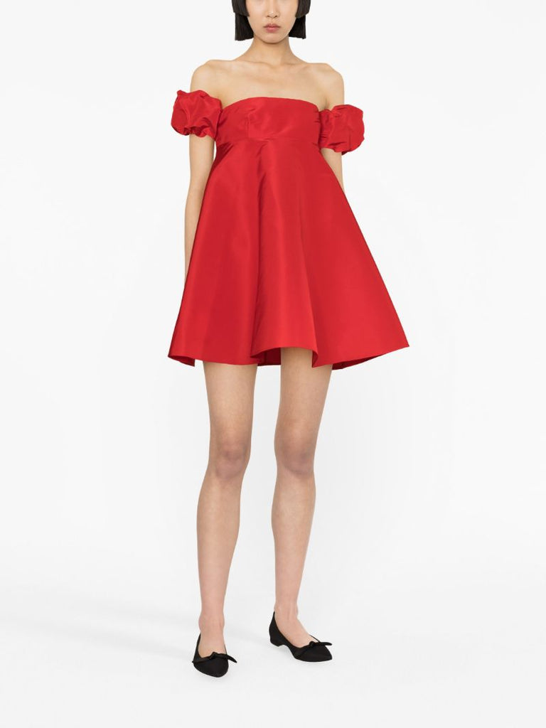 Red Off-the-shoulder Silk Mini Dress