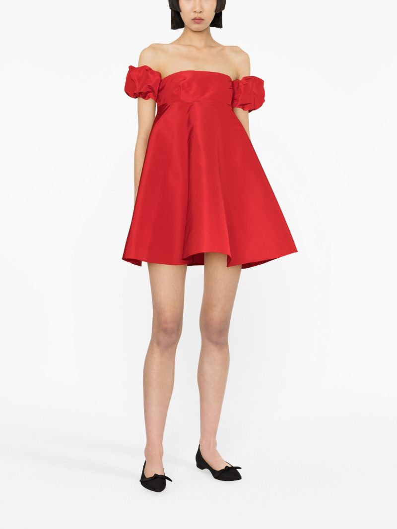 Red Off-the-shoulder Silk Mini Dress