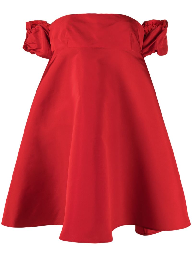 Red Off-the-shoulder Silk Mini Dress