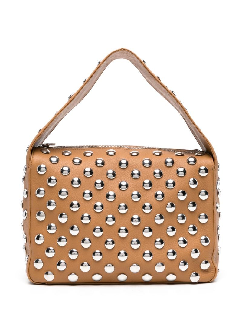 Brown Elena Studded Leather Shoulder Bag