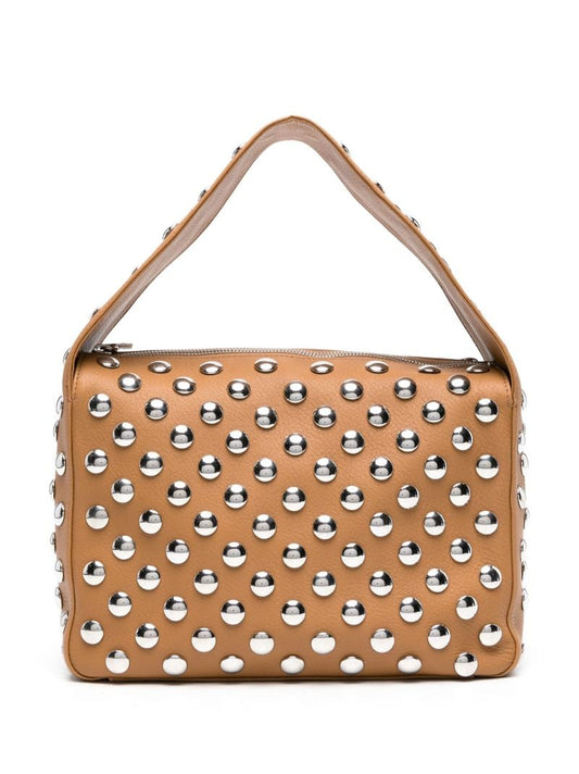 Brown Elena Studded Leather Shoulder Bag
