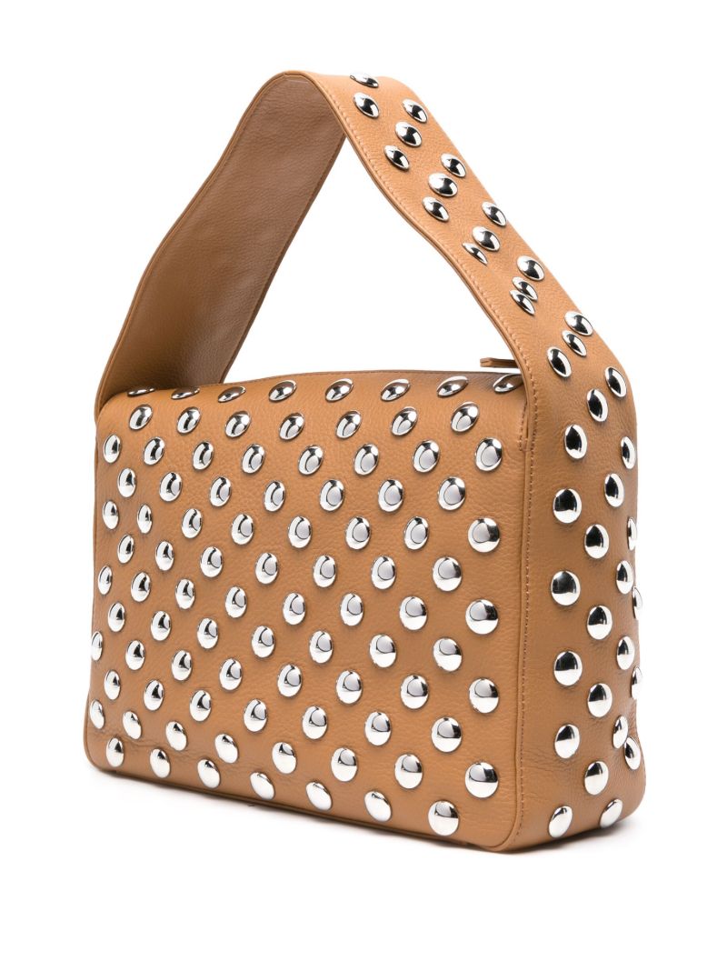 Brown Elena Studded Leather Shoulder Bag
