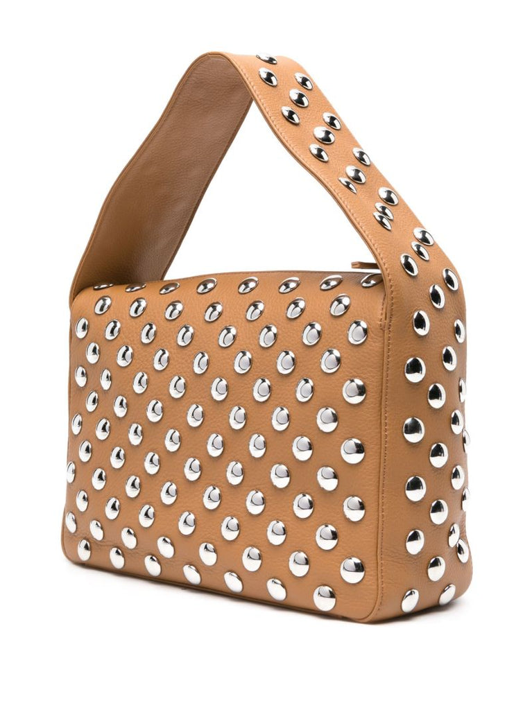 Brown Elena Studded Leather Shoulder Bag