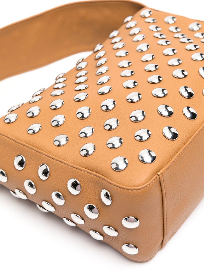 Brown Elena Studded Leather Shoulder Bag