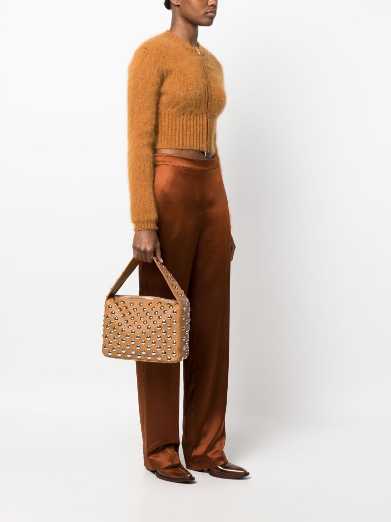 Brown Elena Studded Leather Shoulder Bag