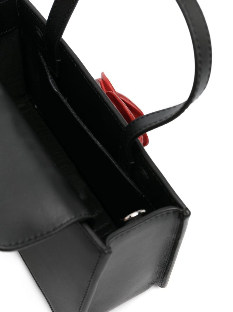 Black Rose Small Leather Top Handle Bag