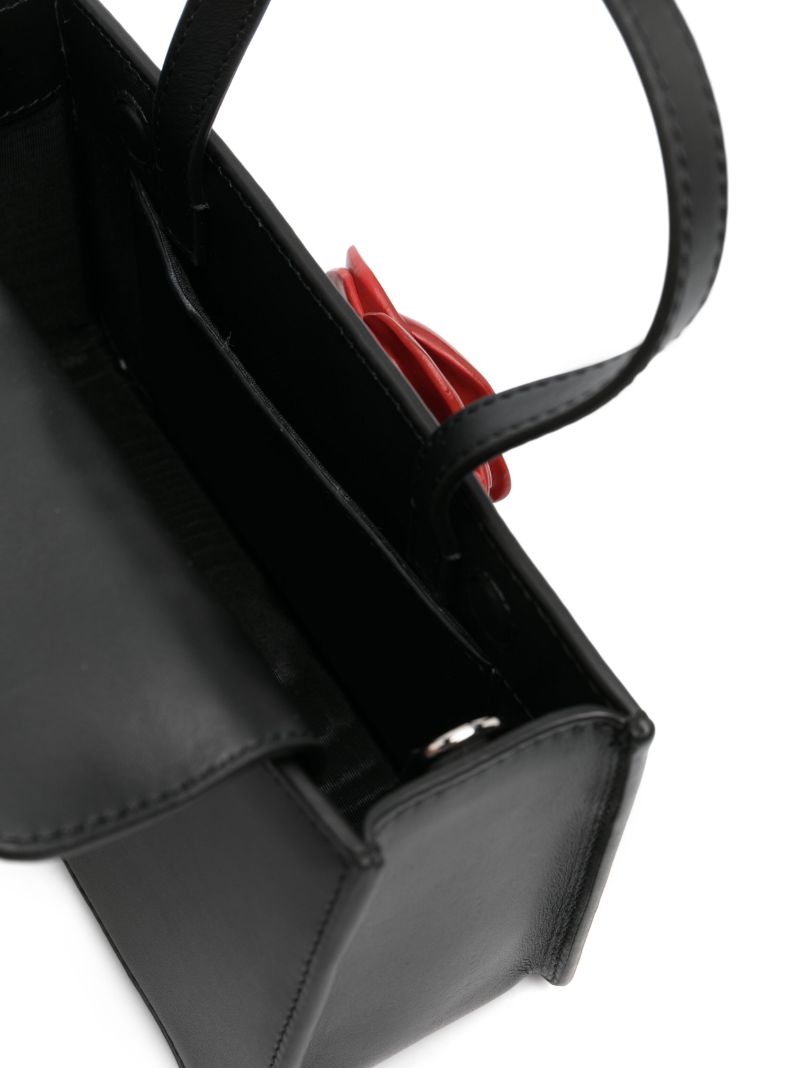 Black Rose Small Leather Top Handle Bag