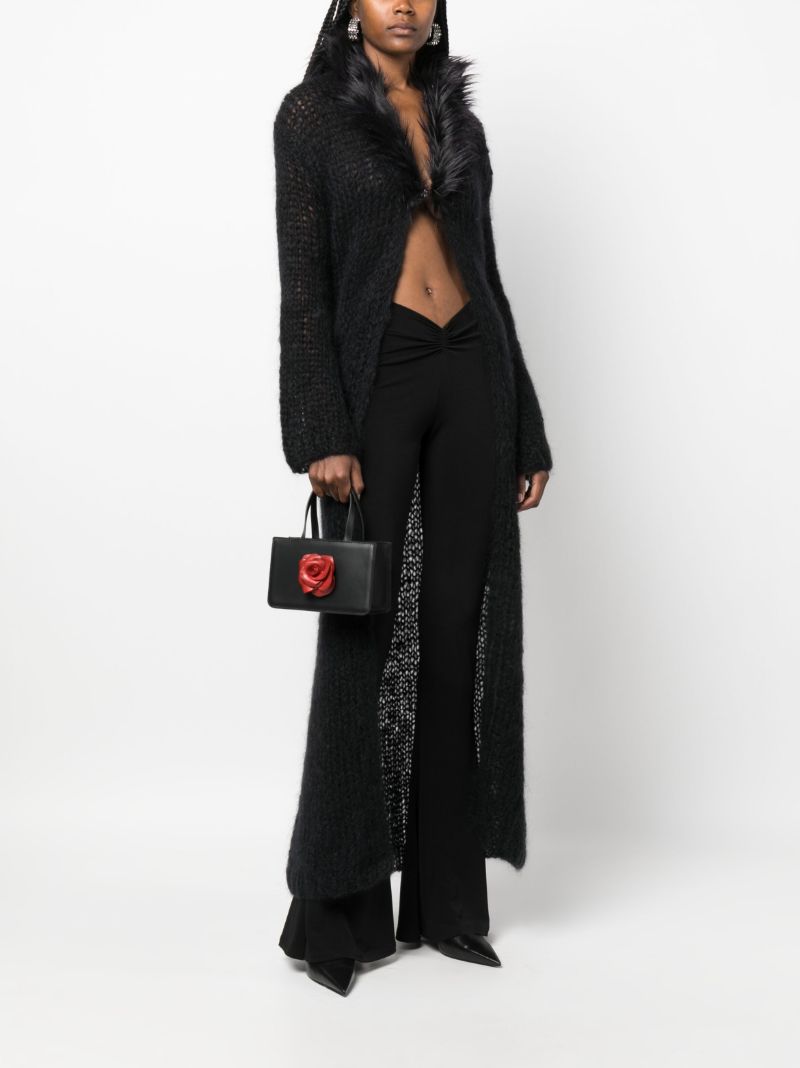 Black Rose Small Leather Top Handle Bag