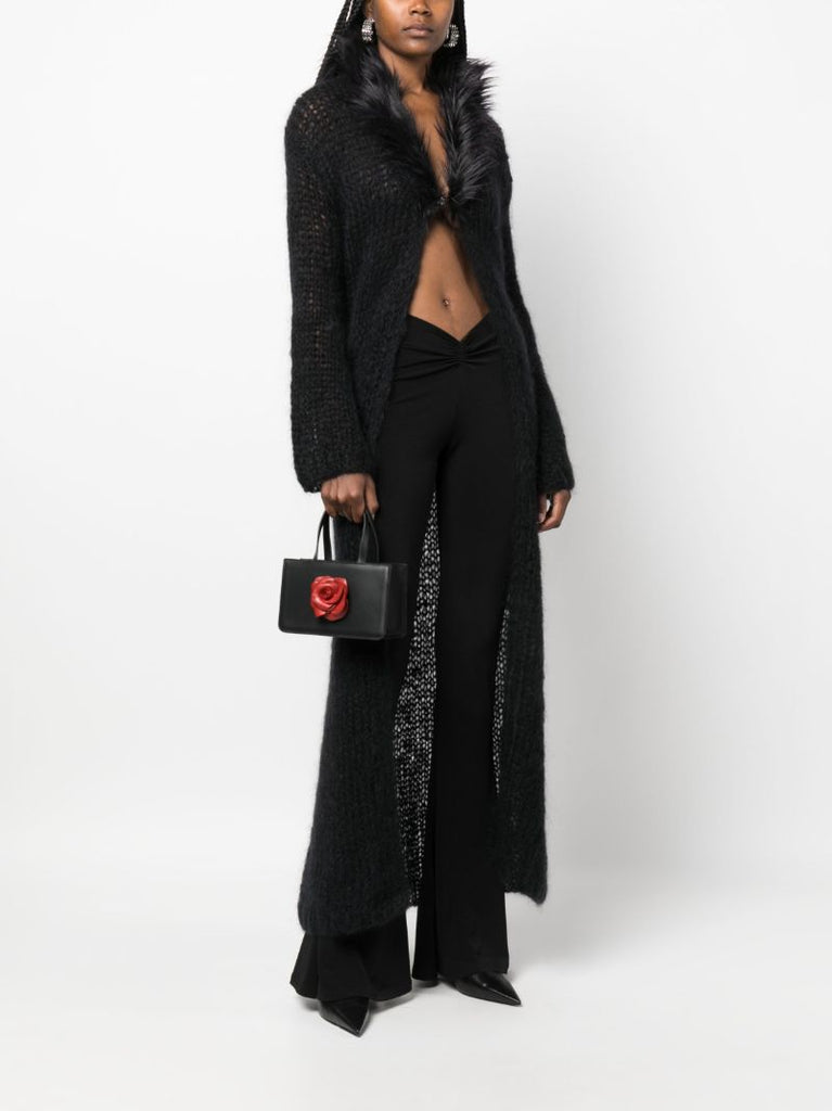 Black Rose Small Leather Top Handle Bag