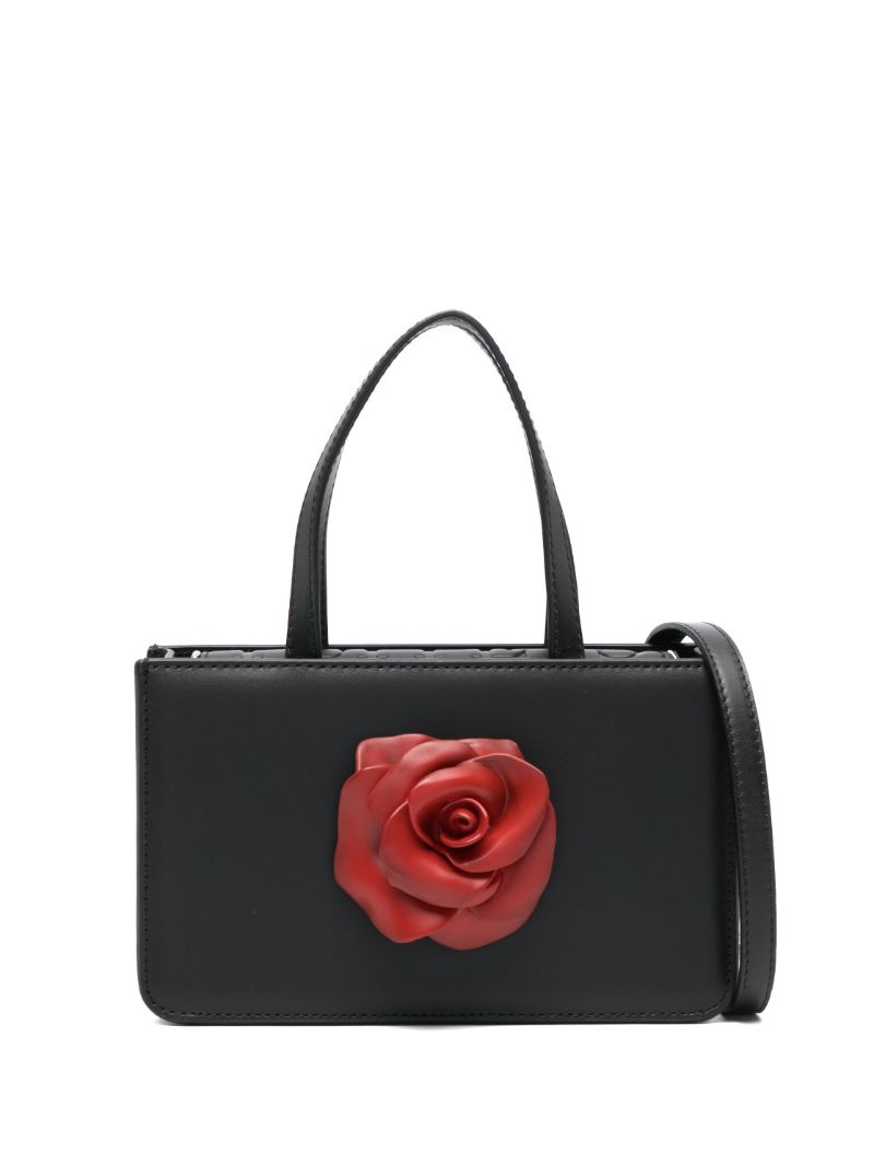 Black Rose Small Leather Top Handle Bag