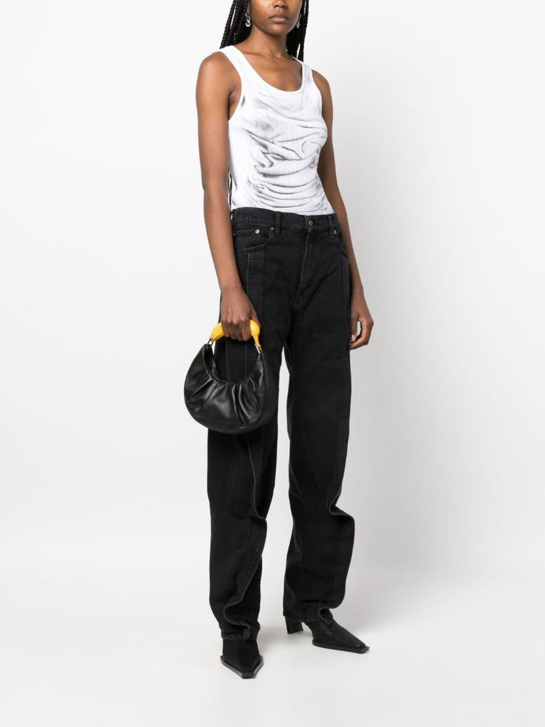 Black Banana Leather Top-handle Bag