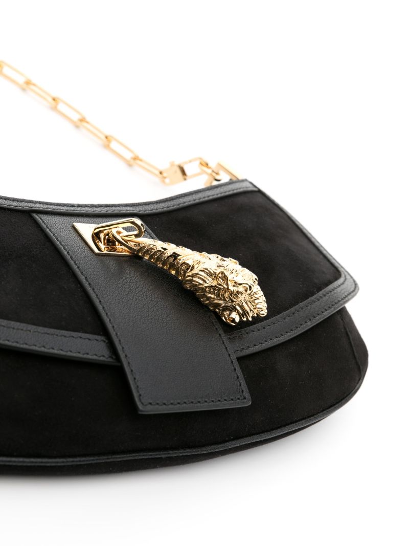 Black Tiger Head Small Suede Shoulder Bag