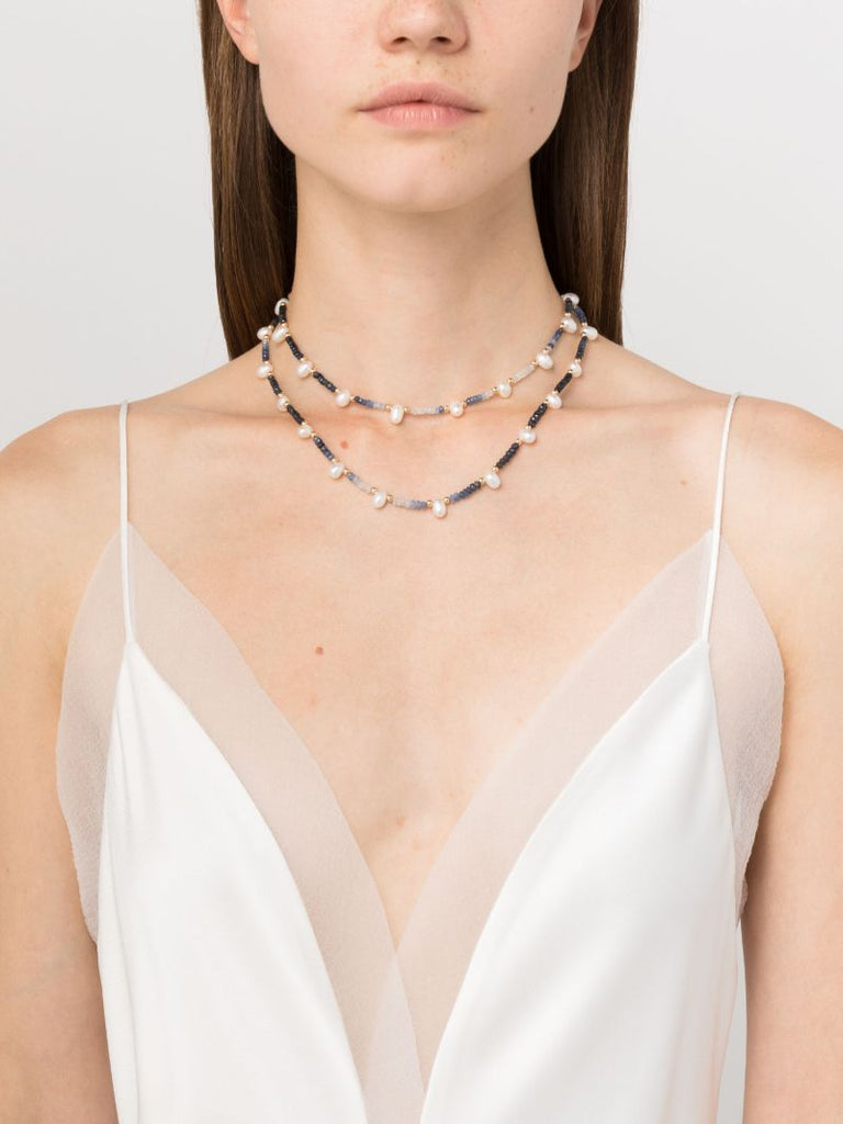 14k Yellow Gold Arizona Sapphire and Pearl Necklace