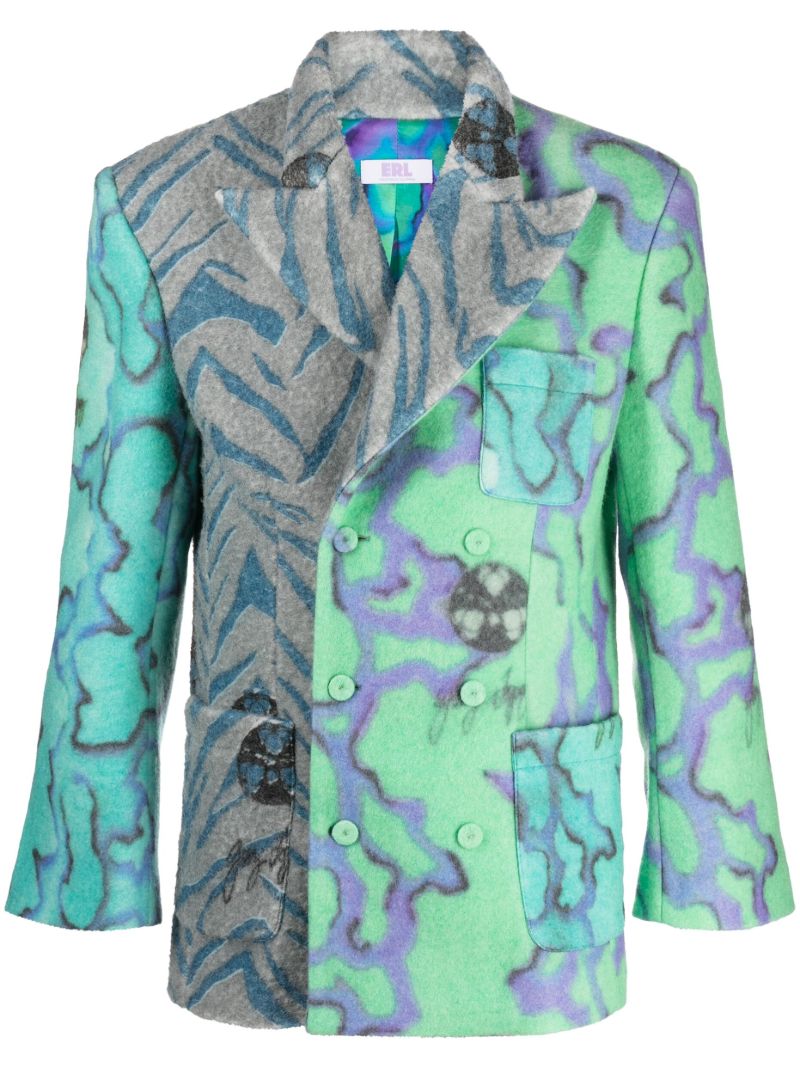 Multicoloured Floral-print Double-breasted Blazer