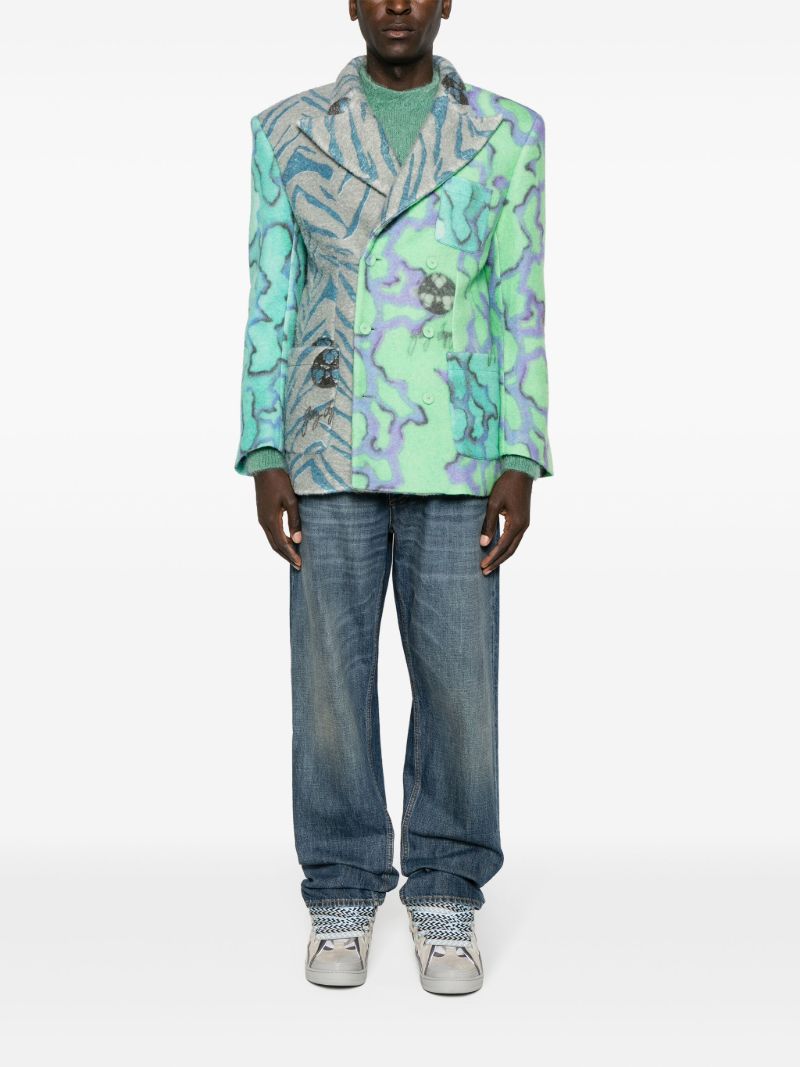 Multicoloured Floral-print Double-breasted Blazer
