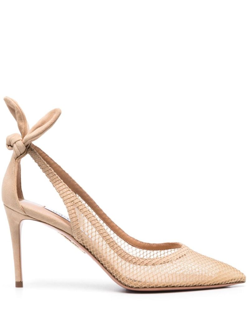 Beige 85 Bow Tie Pumps
